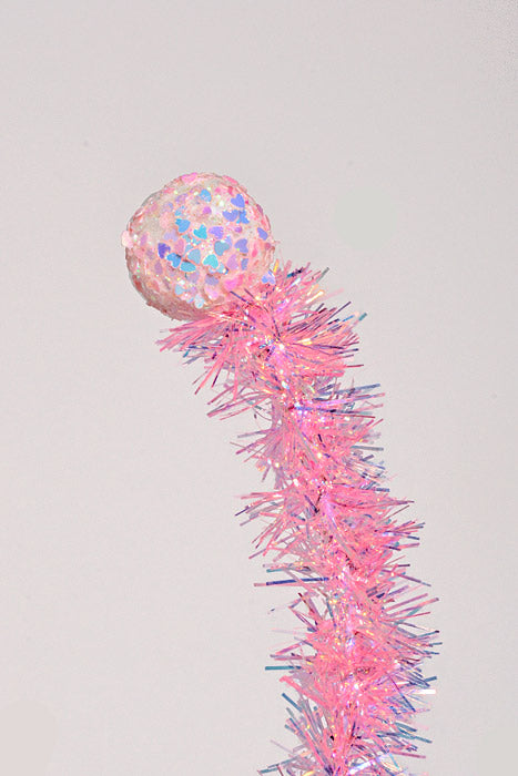 23" Tinsel and Glitter Ball Spray Pink