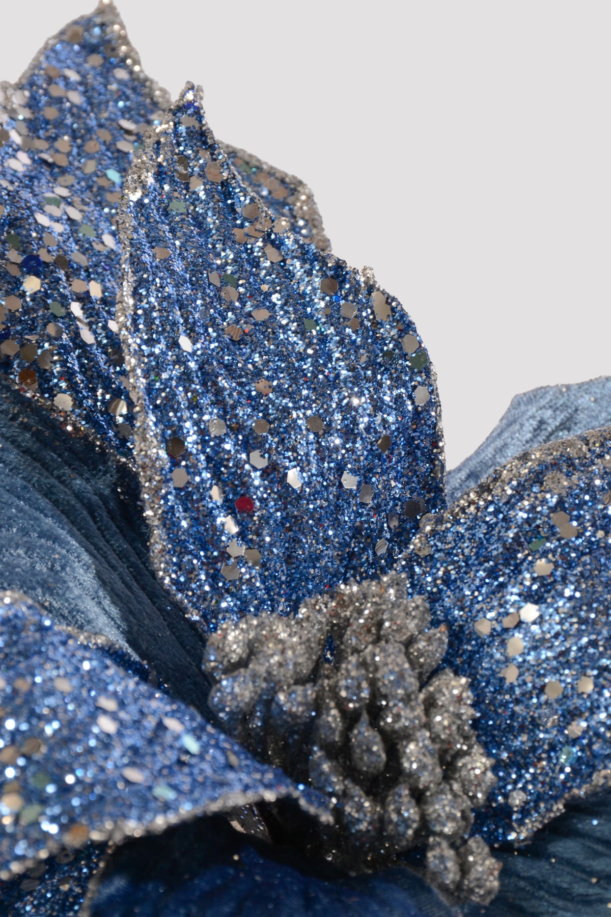 24" Velvet/Beaded Poinsettia Stem Blue