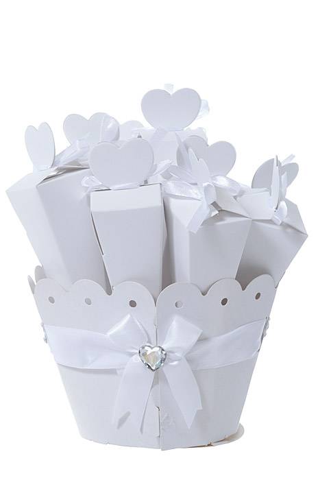 Cones X10 W/ribbon In Round Stand W/crystal White 5/sets