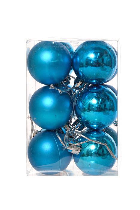 40mm Shiny & Matte Plastic Ball Ornament Turquoise Pkg/12