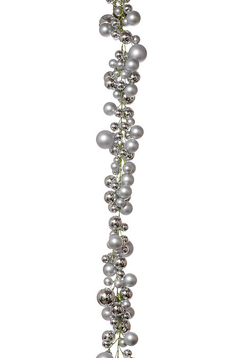 6Ft Shiny Matte Ball Garland Silver