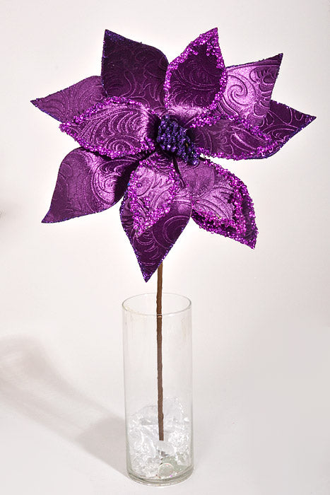 22" Baroque Velvet with Glitter Poinsettia Stem Purple