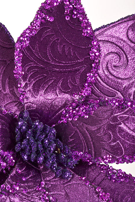 22" Baroque Velvet with Glitter Poinsettia Stem Purple