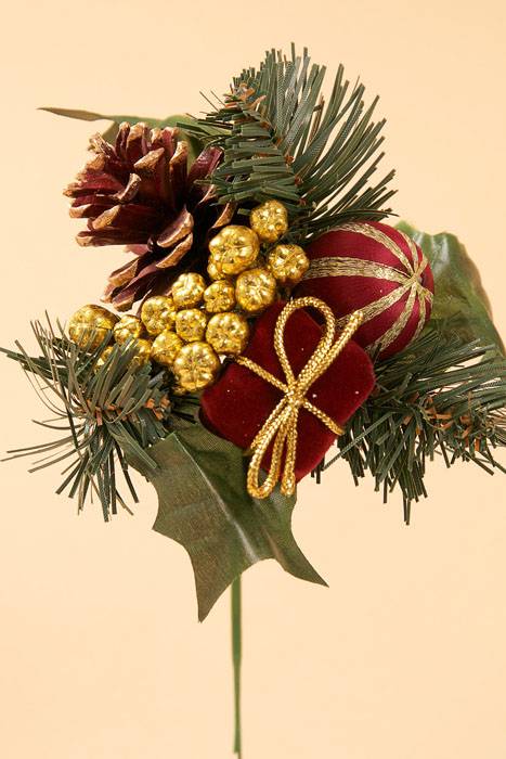 6.5" Satin Ball/gift Box/cone Pick Burgundy Pkg/12