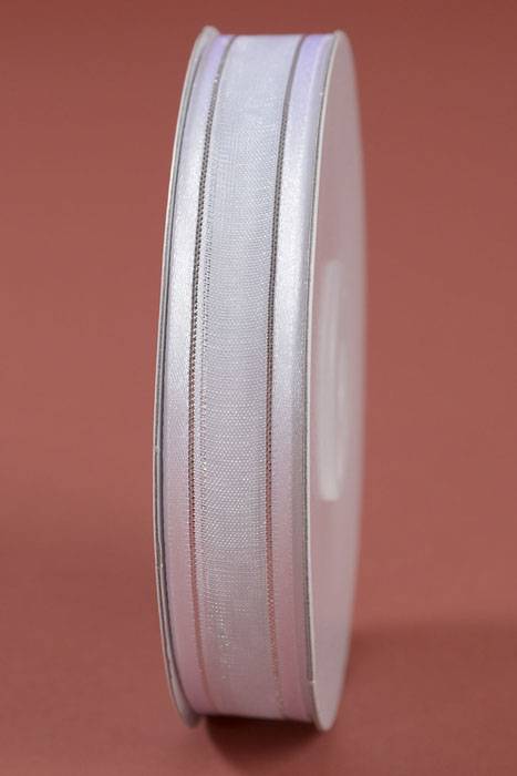 Sheer Satin W/silver Trim Ribbon - White