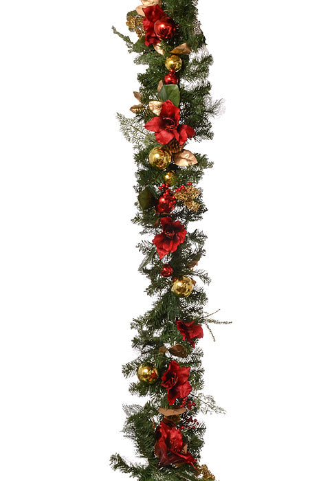 6Ft Amaryllis Xmas Garland Green