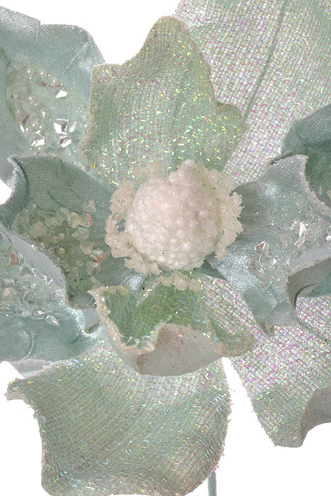 22" Velvet Tinsel Fabric Magnolia Glittered Sequined Snow Blue