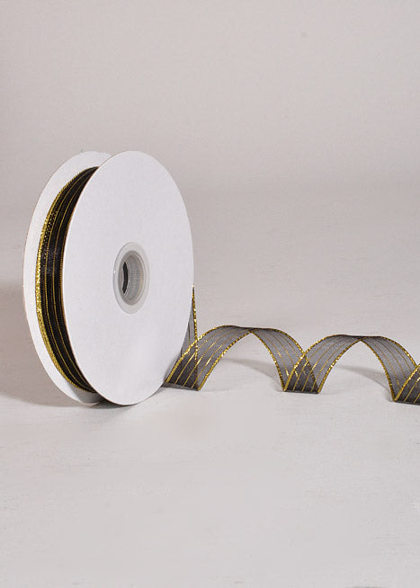 5/8" X 50Yds Metallic Pinstripe Sheer Black/Gold