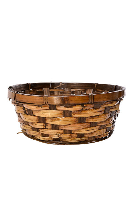 10.5" X 3.75" Round Bowl Rattan & Bamboo Espresso Natural
