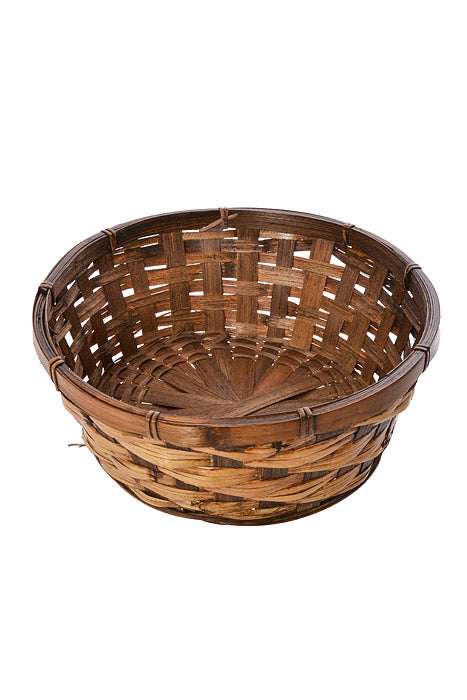 10.5" X 3.75" Round Bowl Rattan & Bamboo Espresso Natural