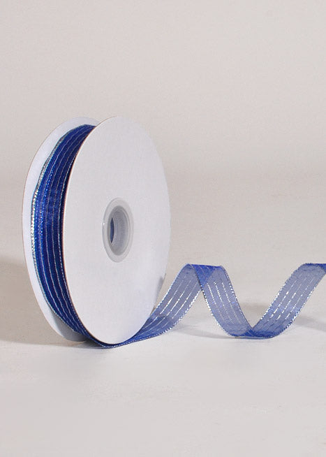 5/8" X 50Yds Metallic Pinstripe Sheer Ribbon Royal Blue/Silver