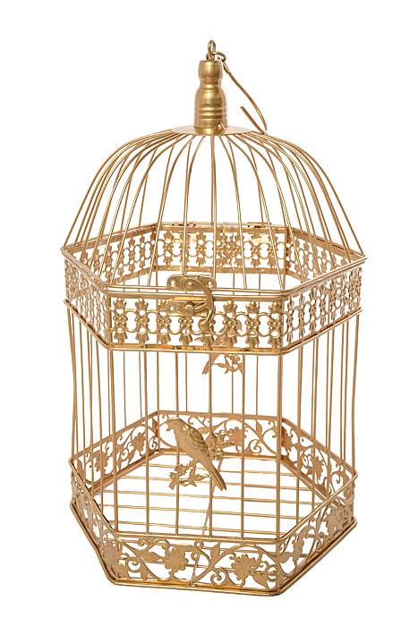 10/13/17" Metal Hexagon Bird Cage Gold