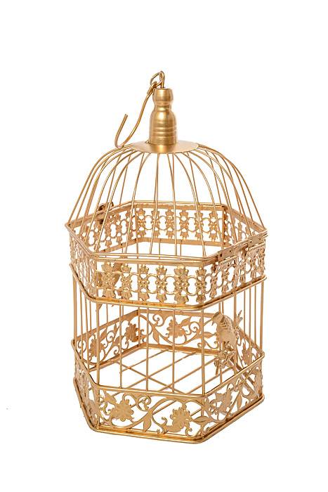 10/13/17" Metal Hexagon Bird Cage Gold