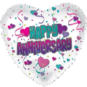 17" Heart Foil Balloon Happy Anniversary Hearts White Pkg/10