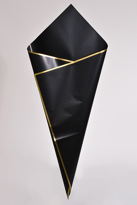 22.5" Gold Edge Flower Wrapping Paper Black Pkg/20