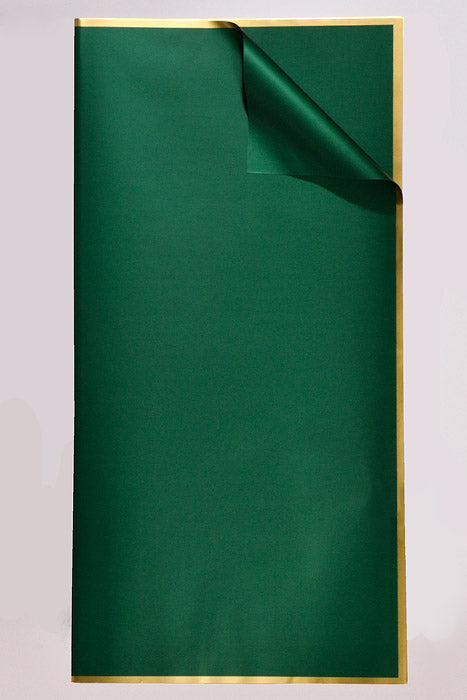 22.5" Gold Edge Flower Wrapping Paper Green Pkg/20