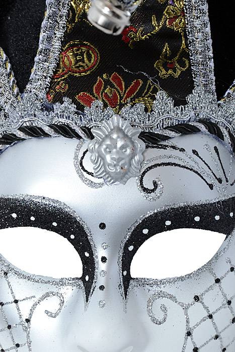 17" Glitter Full Face Mask W/bell Silver