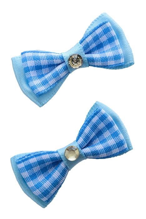 1.5" Plaid Ribbon Bow W/crystal Blue Pkg/12