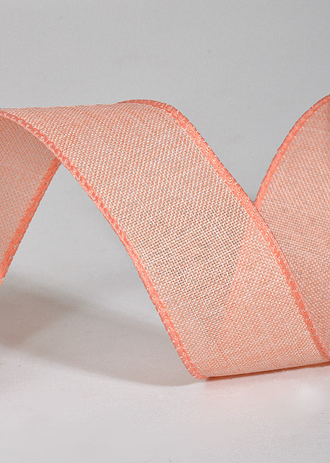1.5" X 10Yds Wired Poly Linen Ribbon Coral