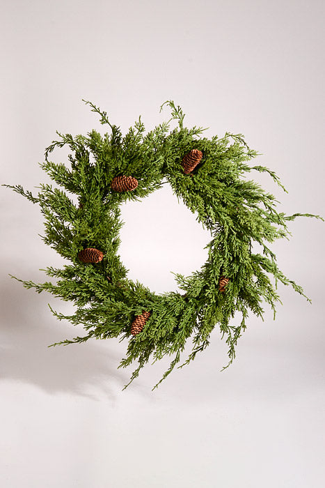 24" Artificial Real Touch Cedar Wreath W/Cone Natural/Green