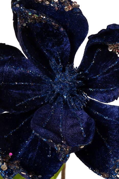 16" Magnolia Pick W/1 Leaf Navy-blue