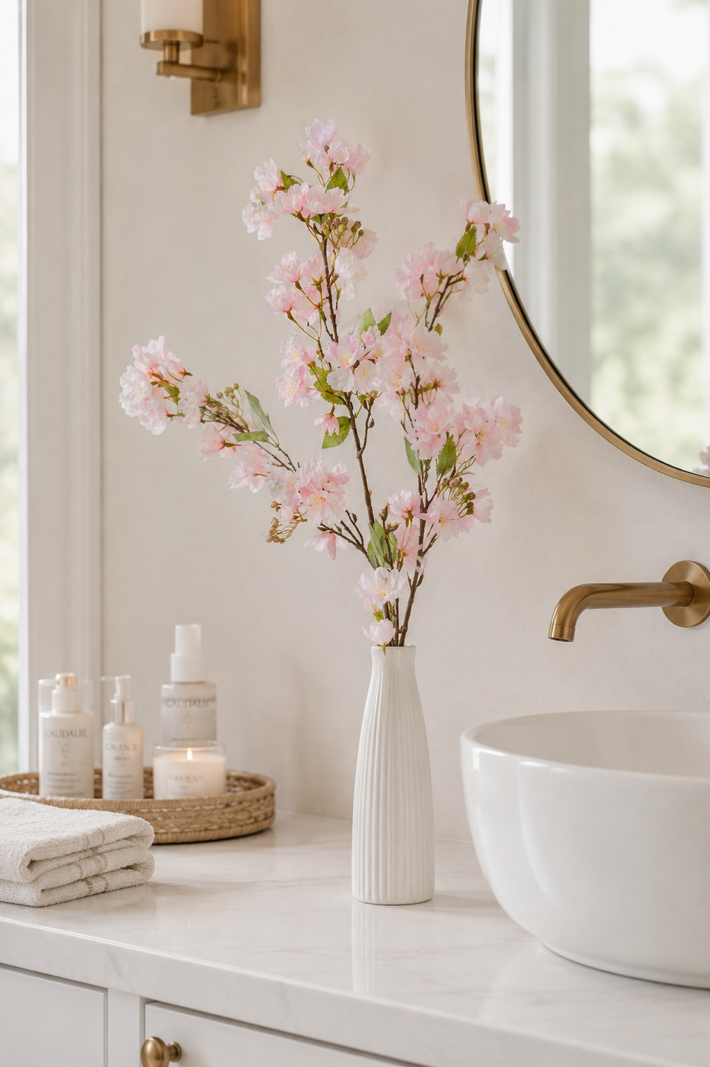 35" Silk Cherry Blossom Spray Light Pink