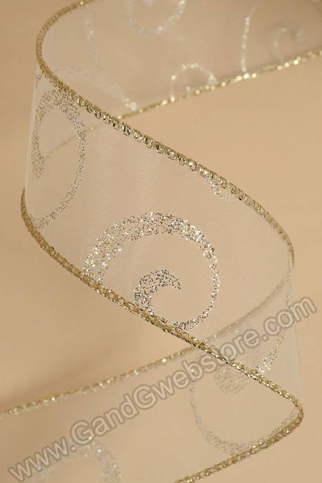 1.5" X 50yds Swirl Ribbon Ivory/gold