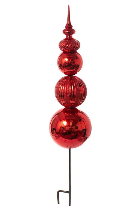 36" Lg Vp Ball Stack Shiny/glitter Finial Stake Red