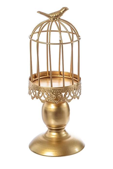 11"/ 15" / 16.5" Metal Candle Stand W/bird Cage Gold