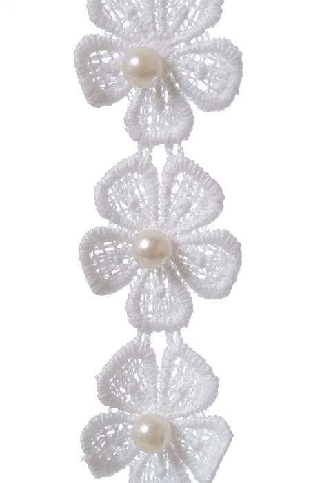 10yds Lace Flower-trim W/pearl White