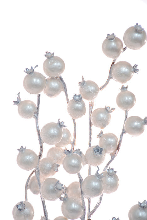 26" Water Proof Metallic Berry With Tinsel Spray Platinum/White