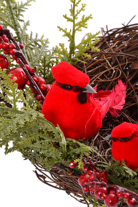 15" Cedar/Berry Cardinals Nest Clip Ornament Red/Green