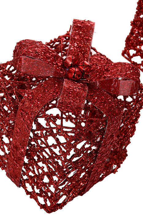 6" X 8" Metal Gift Box Glitter Red Set/2