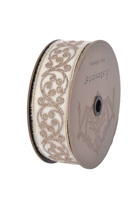 2" X 10Yds Velvet Glitter Mini Swirl Ribbon Platinum/Winter White