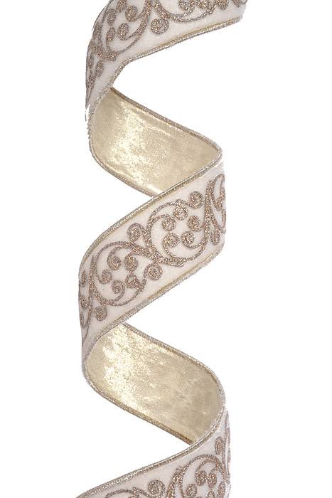 2" X 10Yds Velvet Glitter Mini Swirl Ribbon Platinum/Winter White
