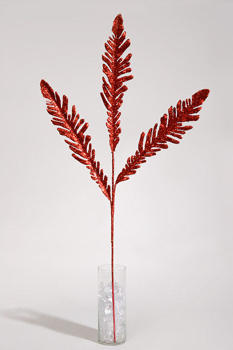 39" Glitter Fern Spray Red