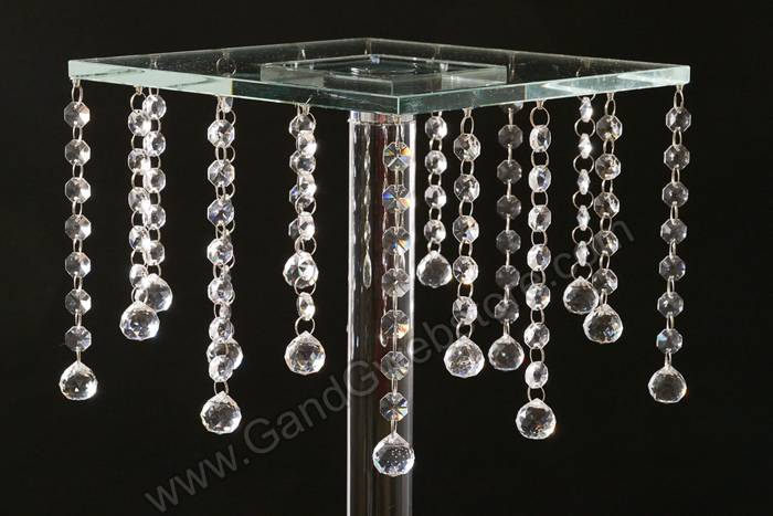 10" X 32" Glass & Mirror Square Stand W/crystal Beads Clear