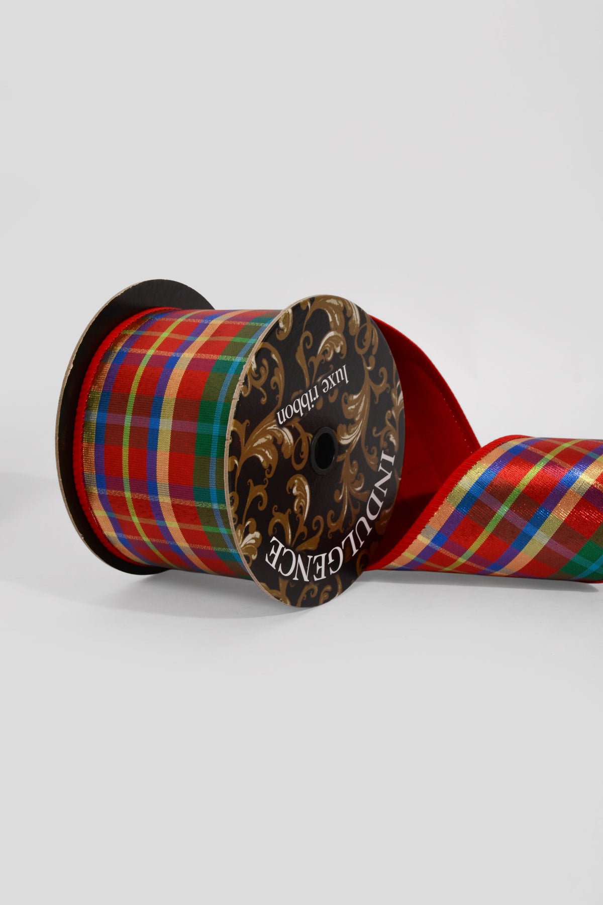 4" X 10 Yds Wired Tartan Plaid/Thick Red Flat Velvet Ribbon