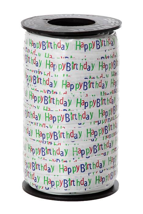 3/8" X 250yds Printed Curl Happy Birthday