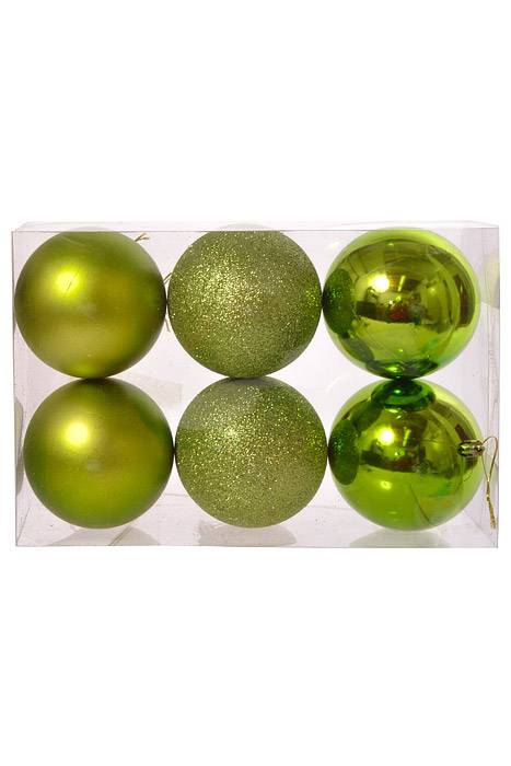 100mm Shiny/Matt/Glitter Plastic Ball Apple Green Pkg/6