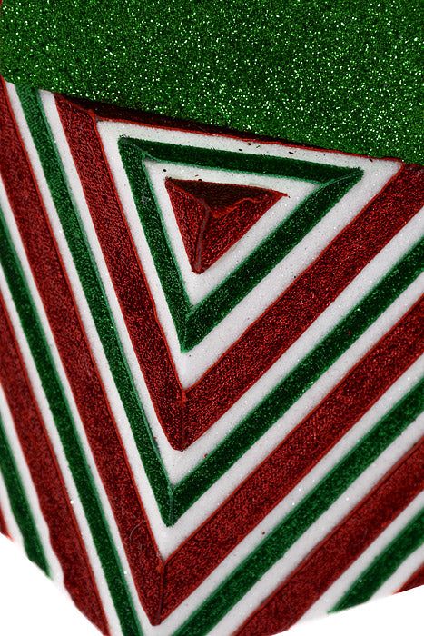 16" Sparkle Stripe Dot Gift Box Stack With Bow Red/White/Green