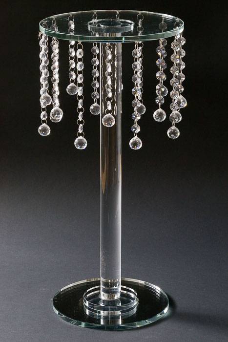 10" X 21" Glass & Mirror Round Stand W/crystal Beads Clear