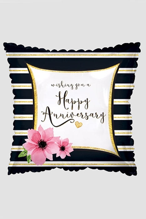 17" Stripes Pillow Balloon Happy Anniversary Black/White