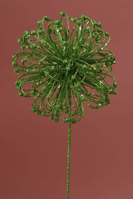 23" Glitter Flower Ball Spray Dark Green