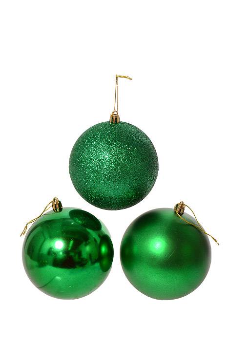 100mm Shiny/Matt/Glitter Plastic Ball Green Pkg/6