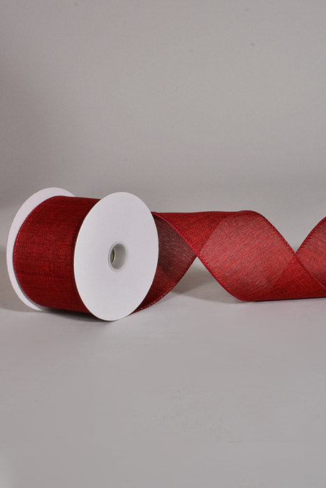 2.5" X 10Yds Wired Poly Linen Ribbon Burgundy