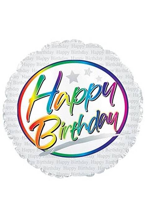 17" Round Foil Balloon Birth Day Rainbow Silver Pkg/10