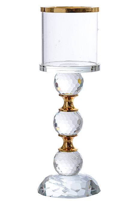 9.75"/12"/14" H Glass Candle Stand Gold/clear