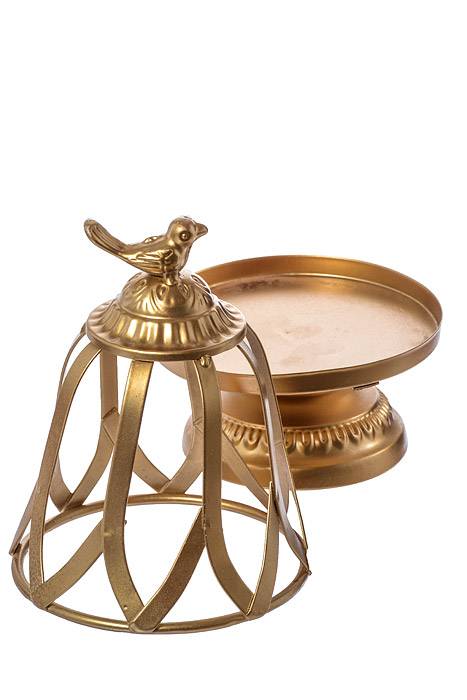 9.75"/13" Metal Cake Stand W/bird Gold