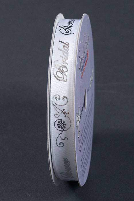 3/8" X 10yds Bridal Shower Print Satin Ribbon Silver/white
